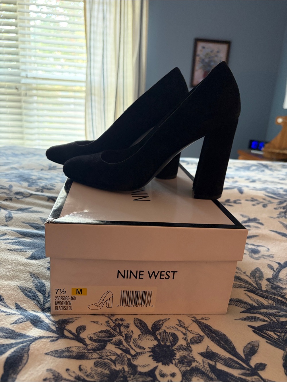 Nine West Black Suede Block Heel Pumps